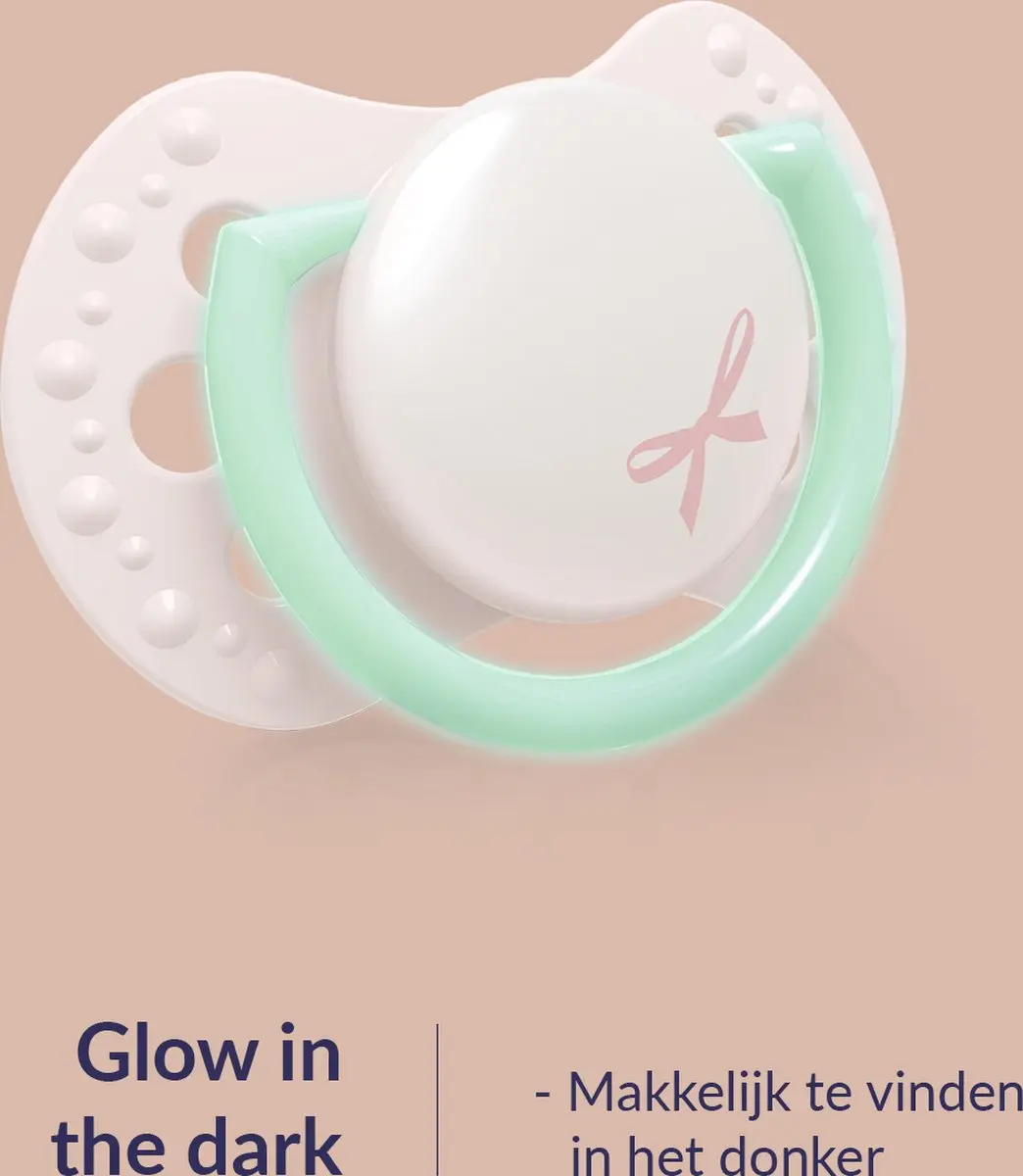 Difrax LOVI Fopspeen Dynamisch Newborn - 2 Stuks - Lichtroze & Glow in the Dark - afbeelding 2 van 6