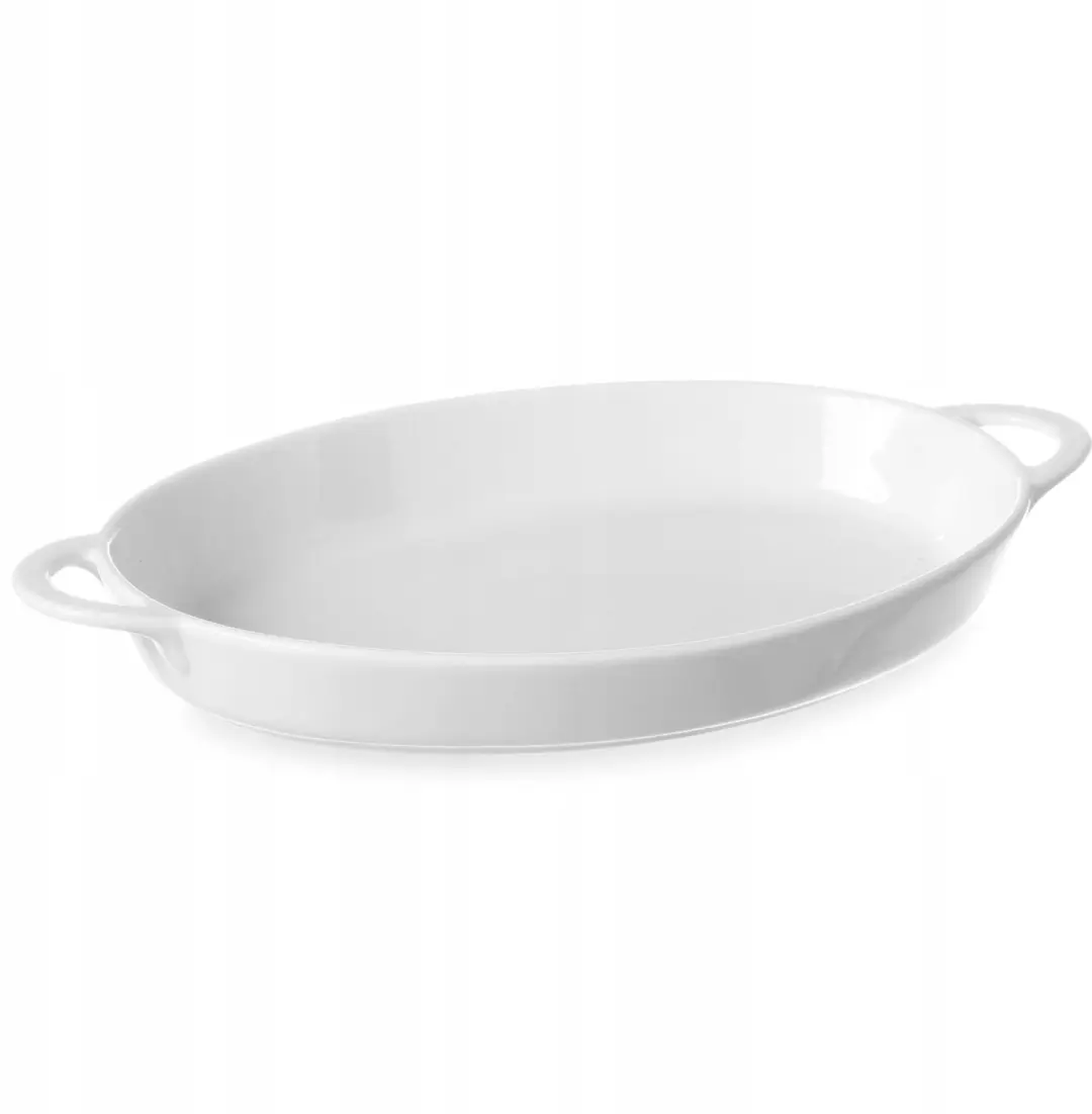 Ovale Porseleinen Ovenschaal Wit 165x105x30mm met Handvatten
