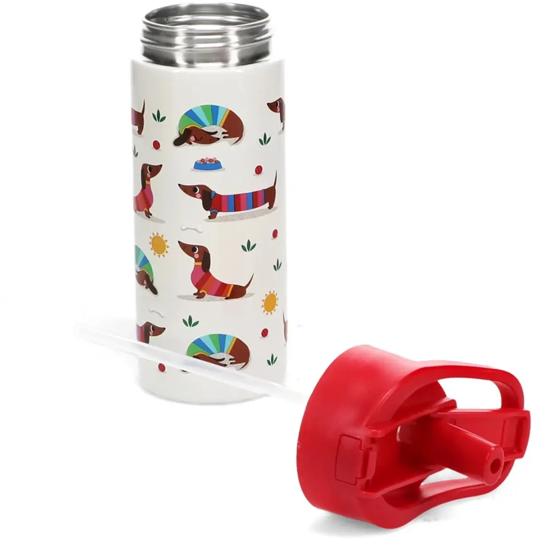 Rex London Teckel Drinkfles Roestvrijstaal - Rood/Wit/Blauw/Roze/ Groen/Bruin