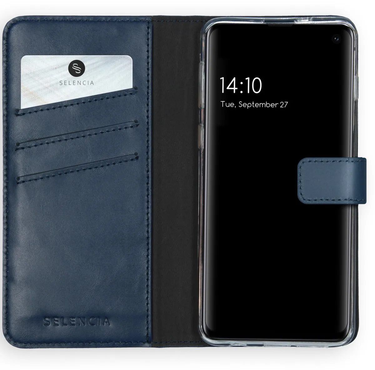 Selencia Hoesje Samsung Galaxy S10 - Echt Lederen Bookcase Blauw