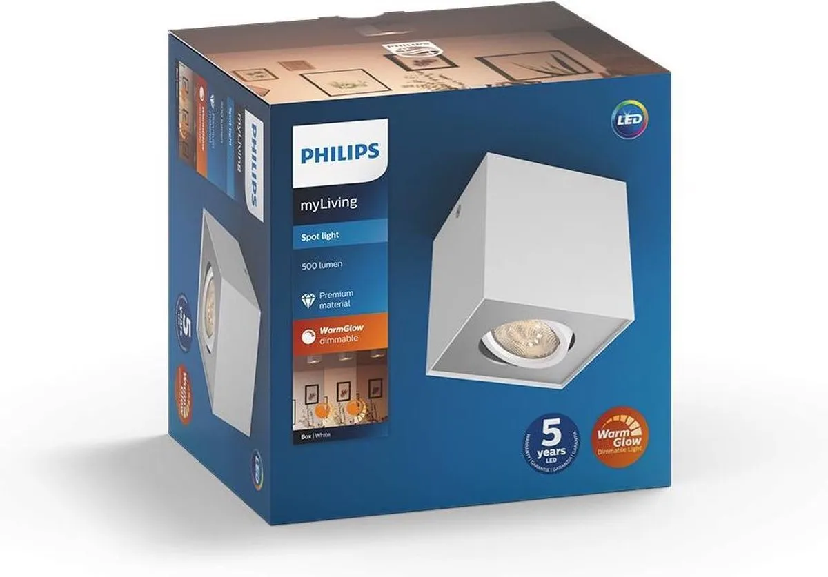 Philips Box opbouwspot - 1-lichts - wit