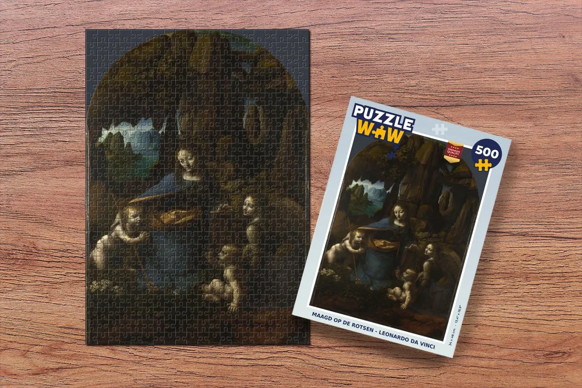 PuzzleWow Leonardo da Vinci Maagd op de rotsen Legpuzzel 500 Stuks - Multicolor