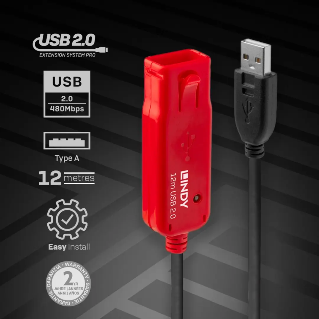 Lindy USB 2.0 Aktieve Verlengingshub 42783 - 4 Poorten - Zwart - afbeelding 4 van 6