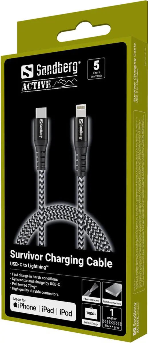 Sandberg 441-55 USB-C naar Lightning Kabel - 1M - Black/White - afbeelding 2 van 2