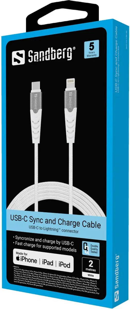 Sandberg USB-C PD to Lightning MFI 2M PRO - Wit - afbeelding 3 van 3