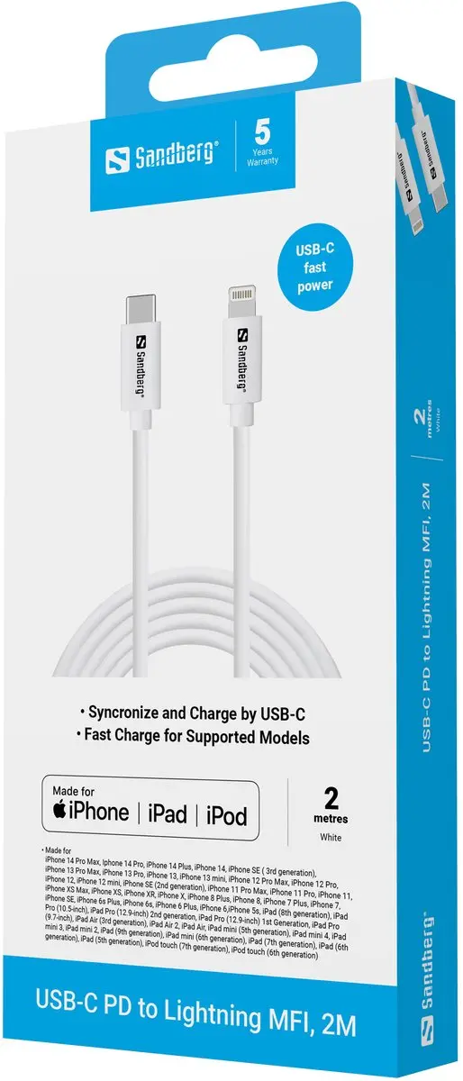 Sandberg 136-59 Lightning-kabel 2m - Wit - afbeelding 2 van 4