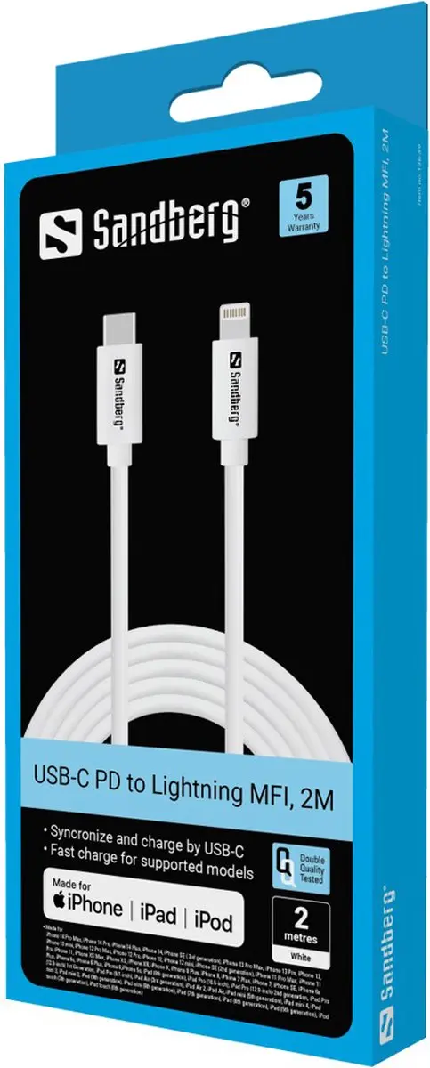 Sandberg 136-59 Lightning-kabel 2m - Wit - afbeelding 4 van 4
