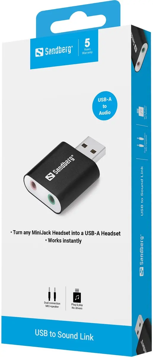 Sandberg 133-33 USB naar Sound Link - Zwart - afbeelding 2 van 4