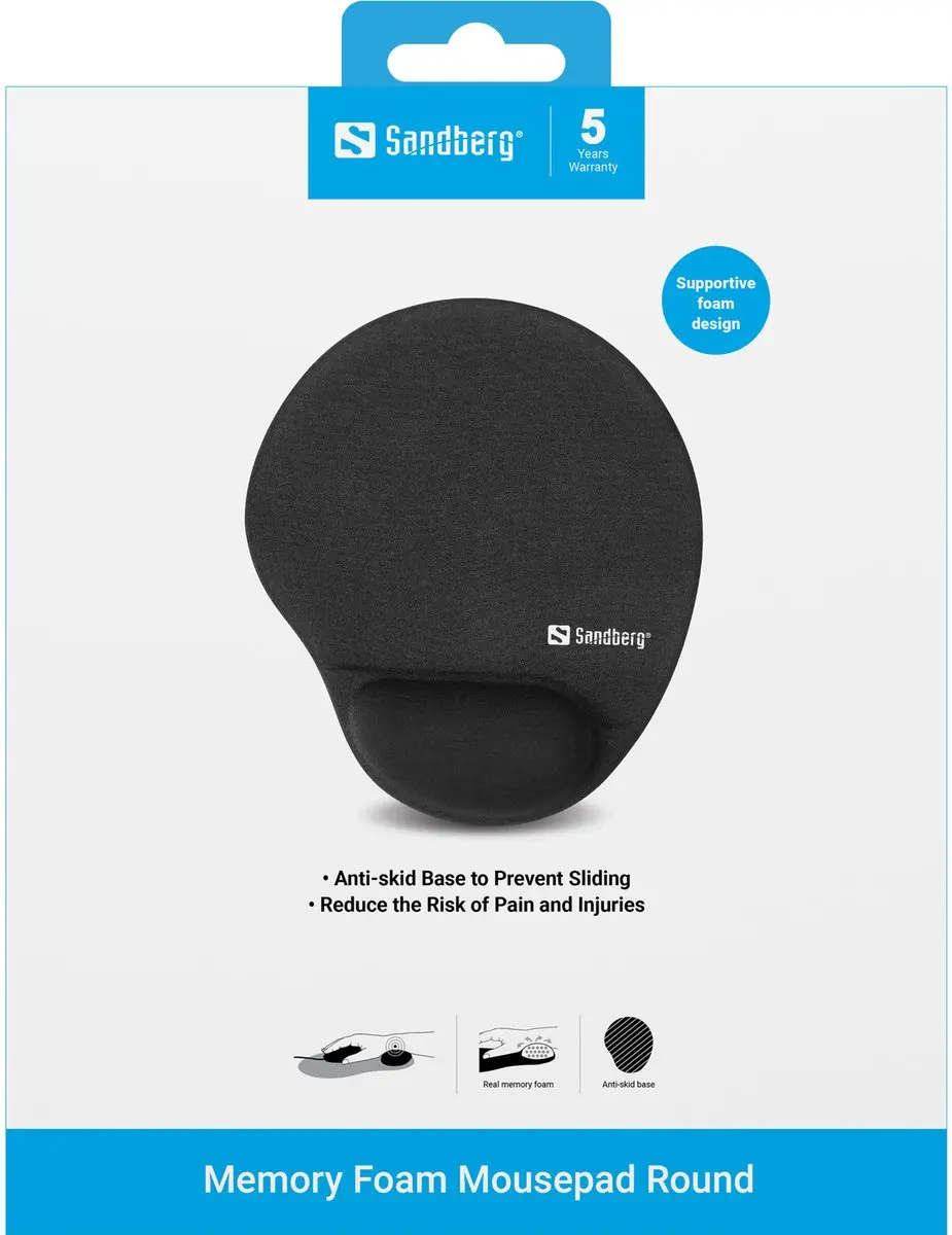 Sandberg 520-37 Memory Foam Muismat - Rond - Zwart