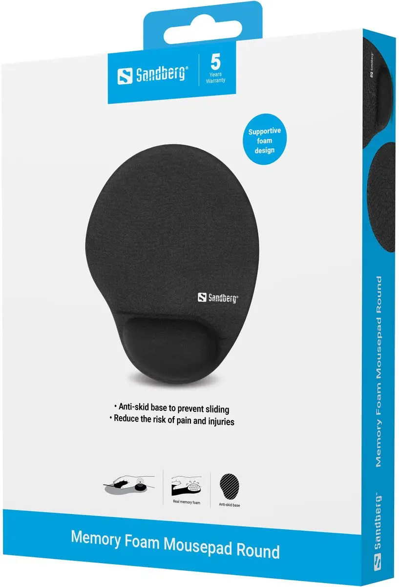 Sandberg 520-37 Memory Foam Muismat - Rond - Zwart