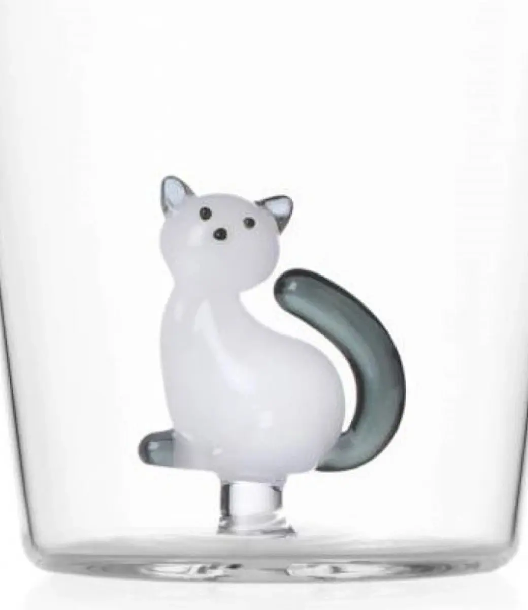 Ichendorf Milano Waterglas Tabby Cat Zittende Poes Wit/Smoke
