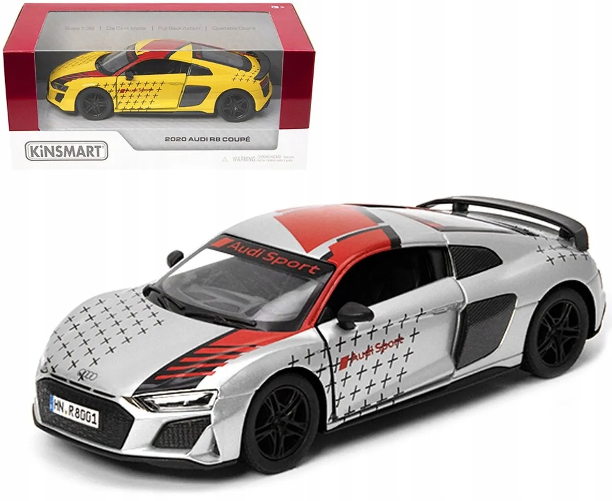 Audi R8 2020 Speelgoedauto - 1:36 - Metaal - Zilver/Rood