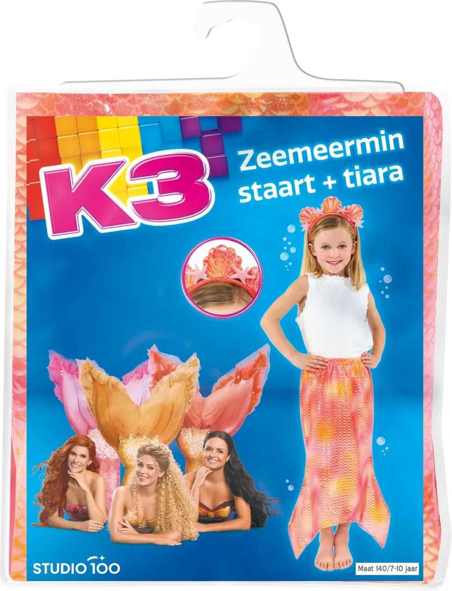 K3 Zeemeerminstaart met tiara - Maat 140 - Oranje/Rozig