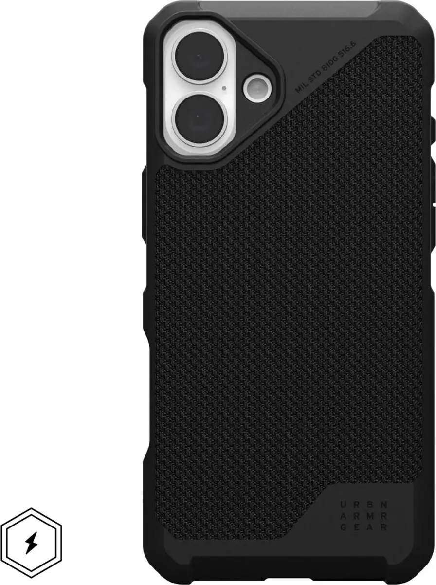 Urban Armor Gear Metropolis LT Hoesje iPhone 16 Plus - Kevlar Zwart - afbeelding 2 van 6