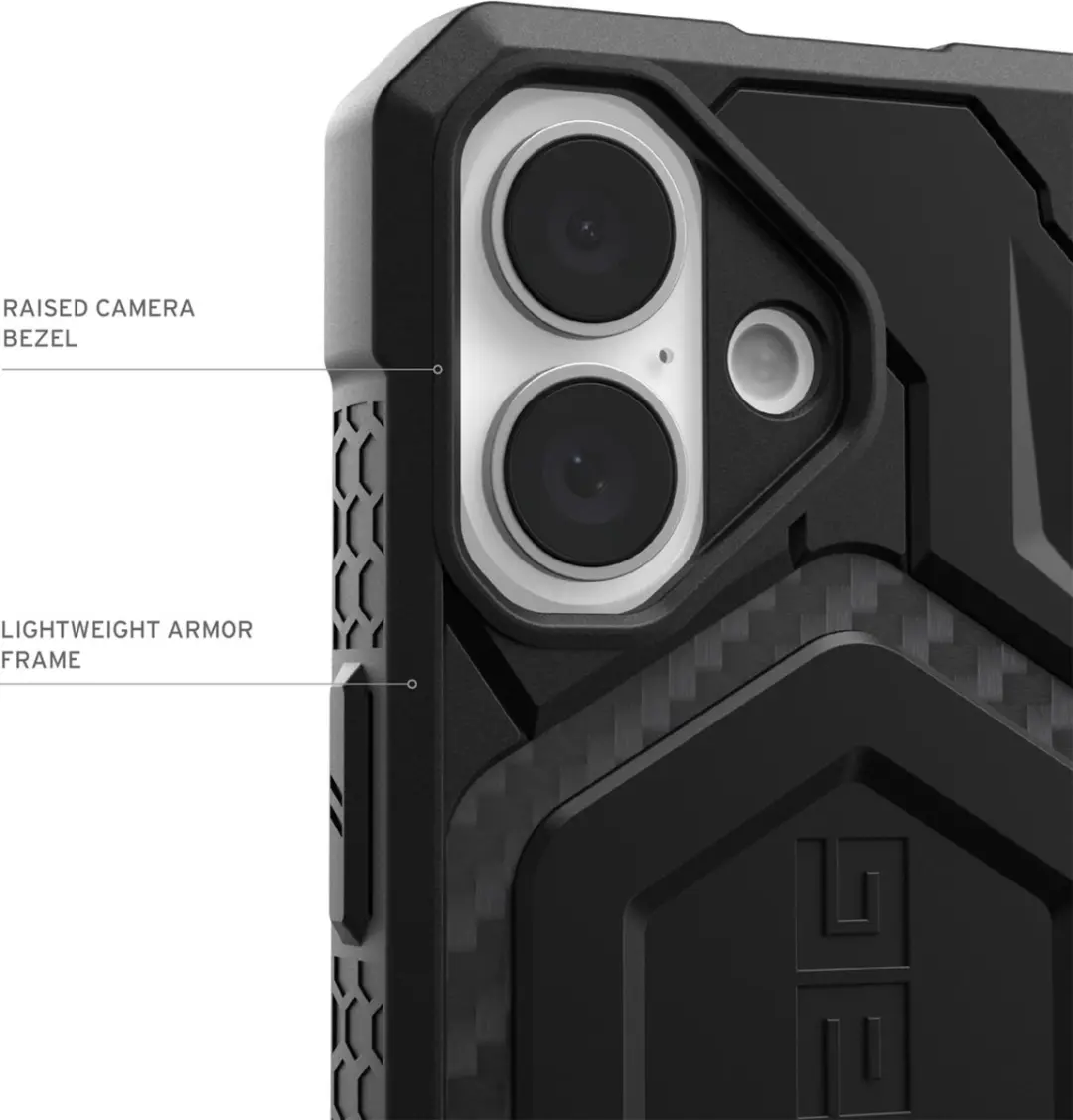 Urban Armor Gear Monarch Pro Hoesje iPhone 16 Plus - Carbon Fiber - Zwart - afbeelding 3 van 6