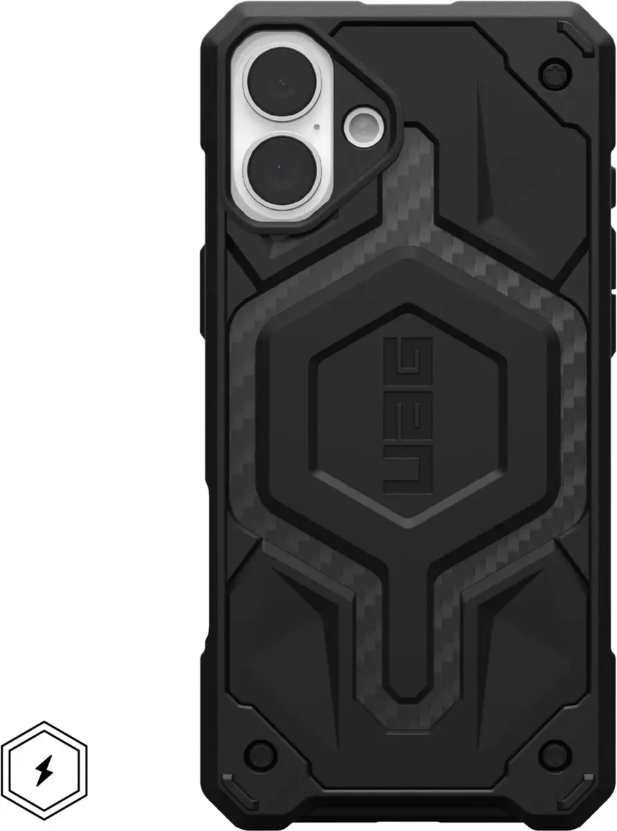 Urban Armor Gear Monarch Pro Hoesje iPhone 16 Plus - Carbon Fiber - Zwart - afbeelding 2 van 6