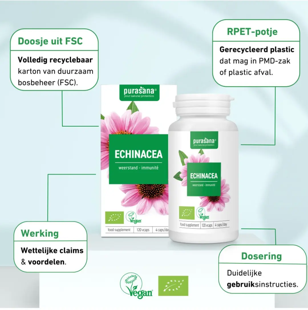 Purasana Bio Echinacea 215mg - 48 Stuks - afbeelding 3 van 6