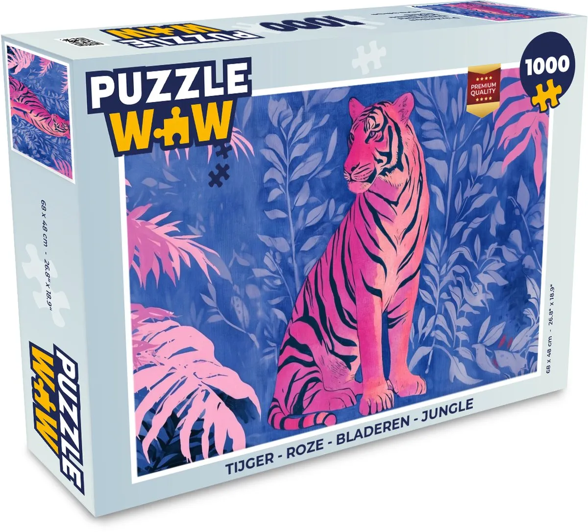 PuzzleWow Tijger Jungle Legpuzzel 1000 Stuks - Roze/Bladeren