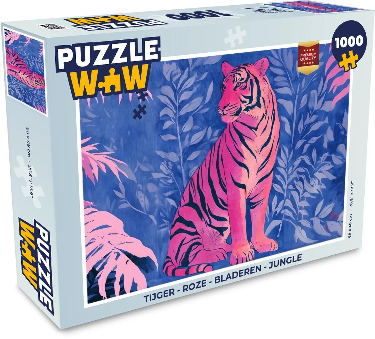 PuzzleWow Tijger Jungle Legpuzzel 1000 Stuks - Roze/Bladeren