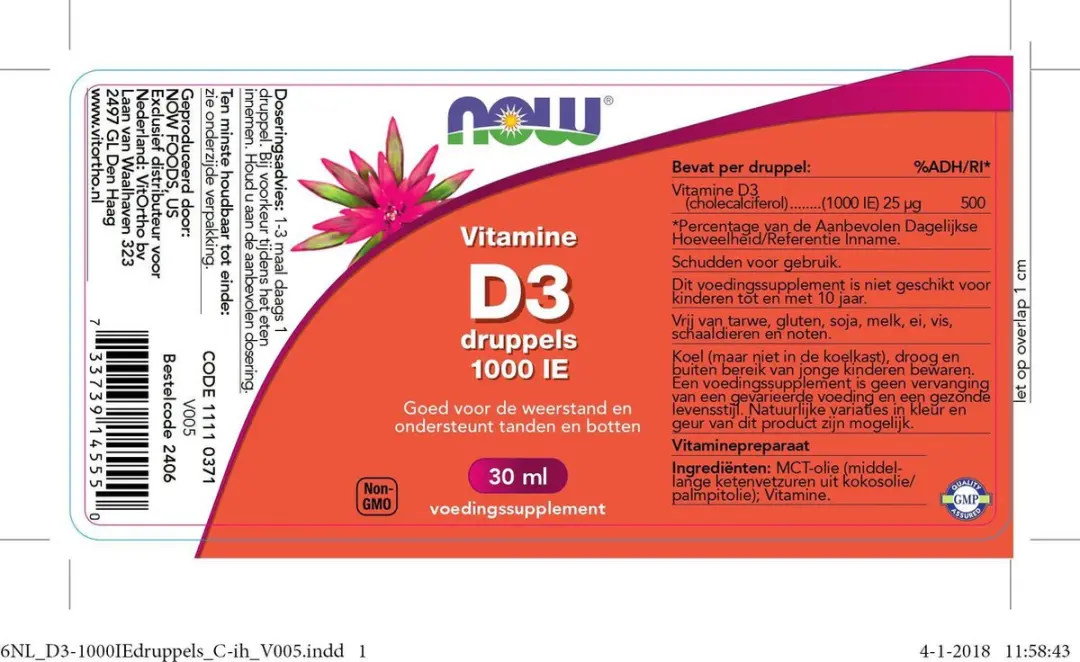 Now Foods Vitamine D-3 1000 IE Druppels 30ml