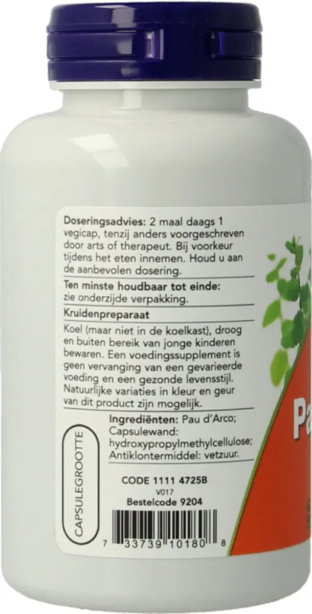 Now Pau D'Arco 500mg - 100 Capsules - afbeelding 3 van 6