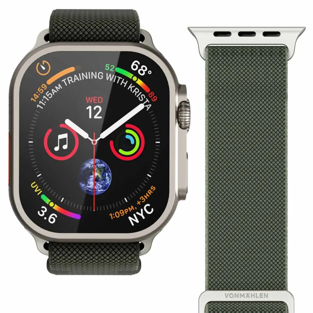 Vonmählen Classic Nylon Loop Bandje Apple Watch - 44/45/46/49mm - Olive - afbeelding 4 van 6