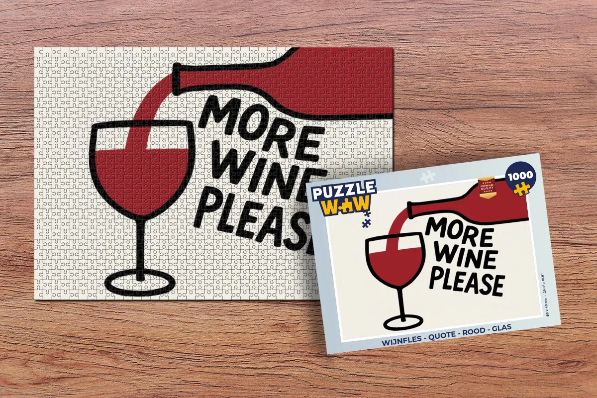 PuzzleWow Wijnfles Quote Legpuzzel 1000 Stuks - Rood Glas
