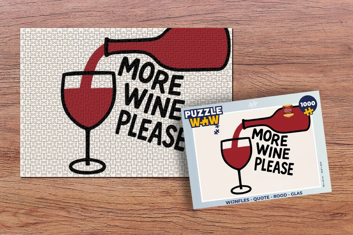 PuzzleWow Wijnfles Quote Legpuzzel 1000 Stuks - Rood Glas