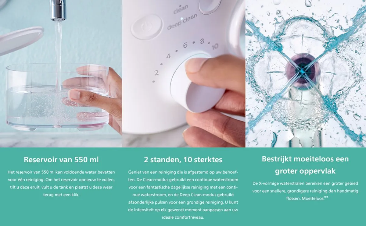 Philips Sonicare PowerFlosser 3000 HX3711/20 - Waterflosser - 550ml - 10 Snelheden - Wit