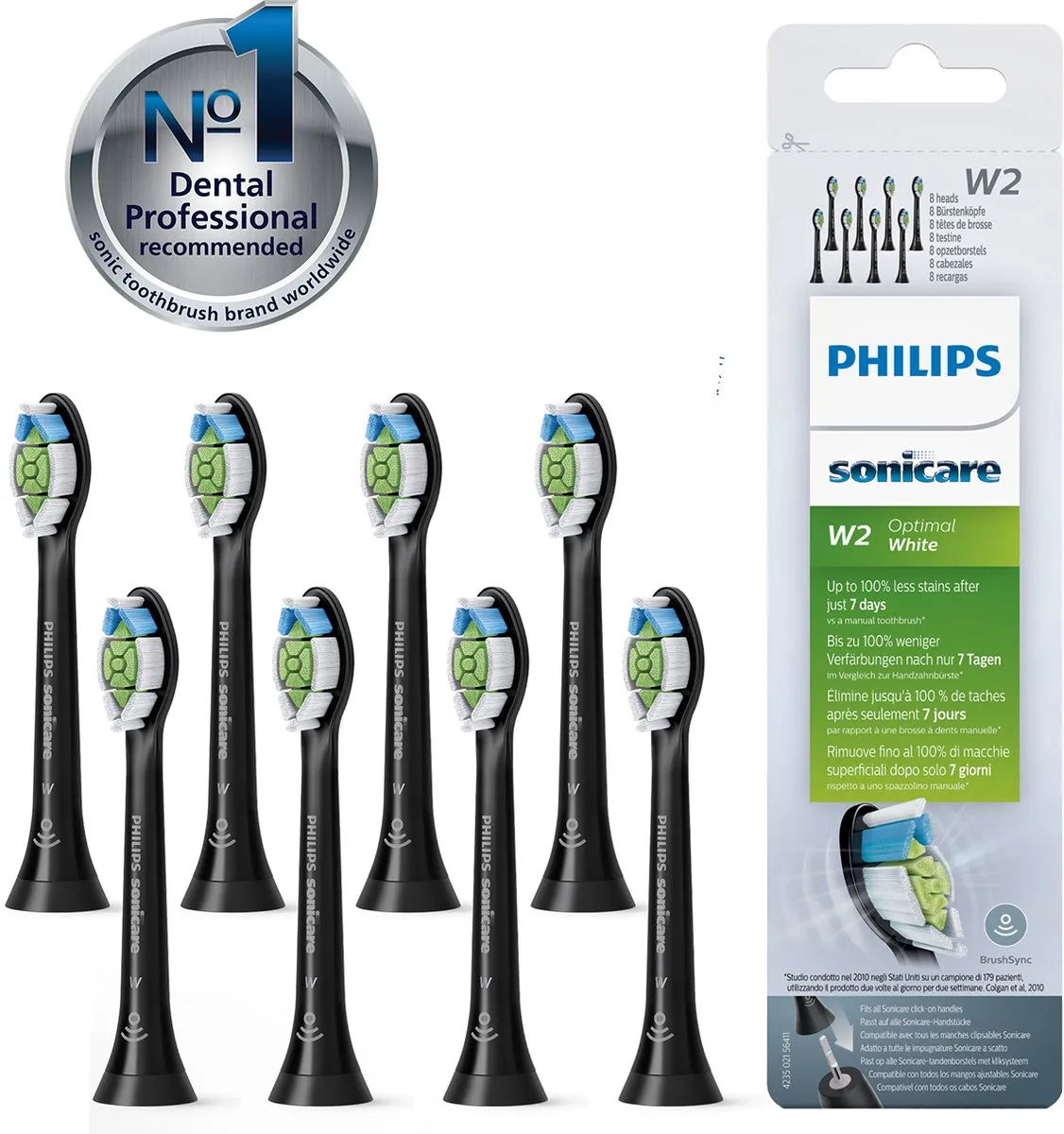 Philips Sonicare W2 HX6068/13 Opzetborstels - 8 Stuks - Zwart