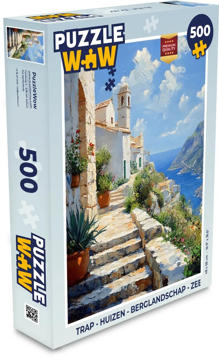PuzzleWow Trap Huizen Berglandschap Zee Legpuzzel 500 Stuks