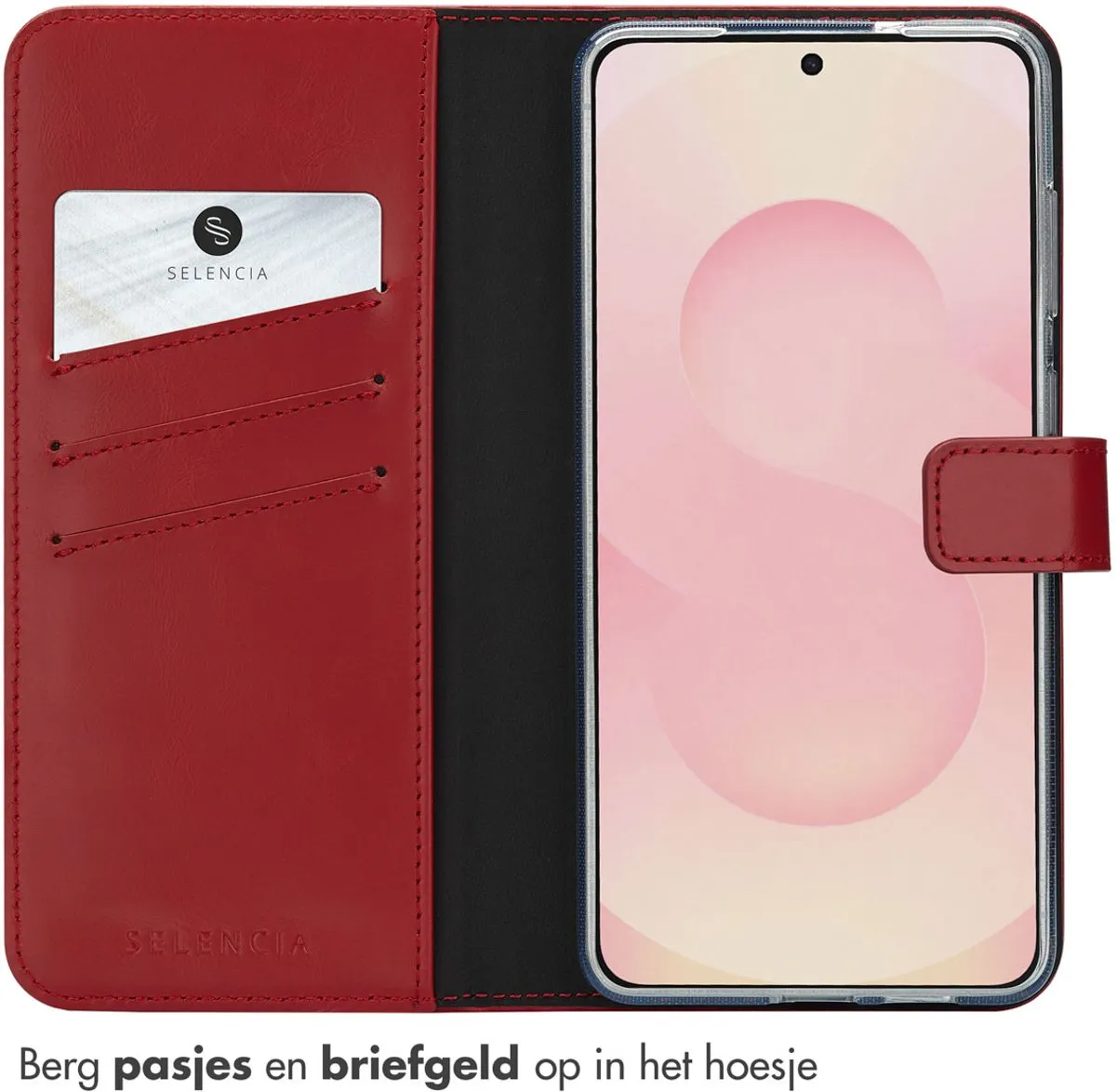 Selencia Hoesje Samsung Galaxy S25 Edge - Rood Lederen Bookcase
