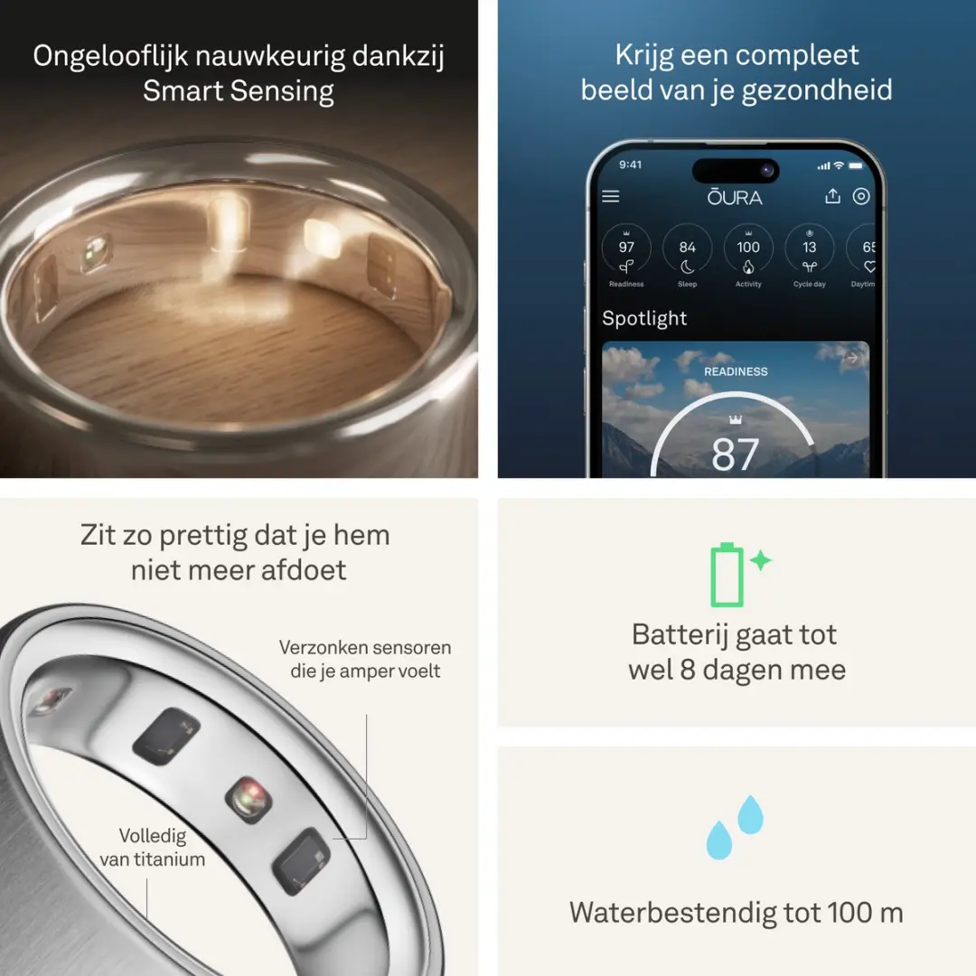 Oura Ring 4 Brushed Silver - Maat 8 - afbeelding 6 van 6