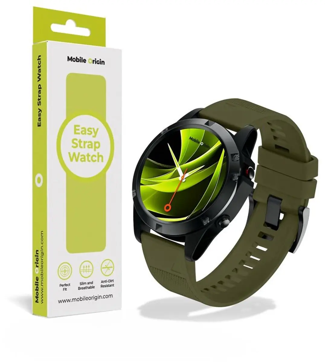 Mobile Origin Easy Strap Horloge 22Mm Donkergroen