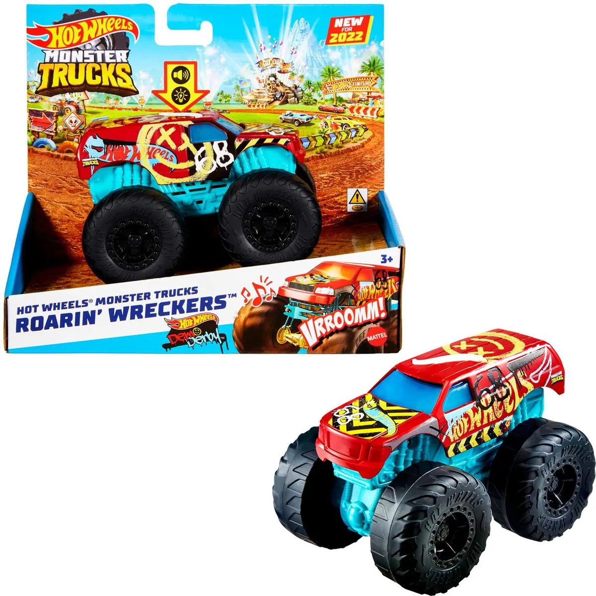 Hot Wheels Monster Trucks Roarin' Wreckers Demo Derby LR44 - 3 Stuks - Meerkleurig - afbeelding 6 van 6