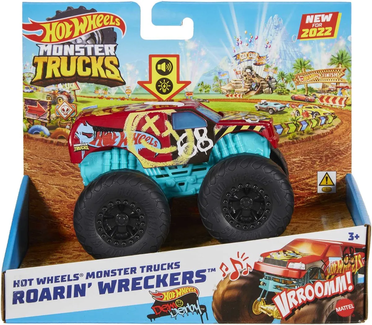 Hot Wheels Monster Trucks Roarin' Wreckers Demo Derby LR44 - 3 Stuks - Meerkleurig