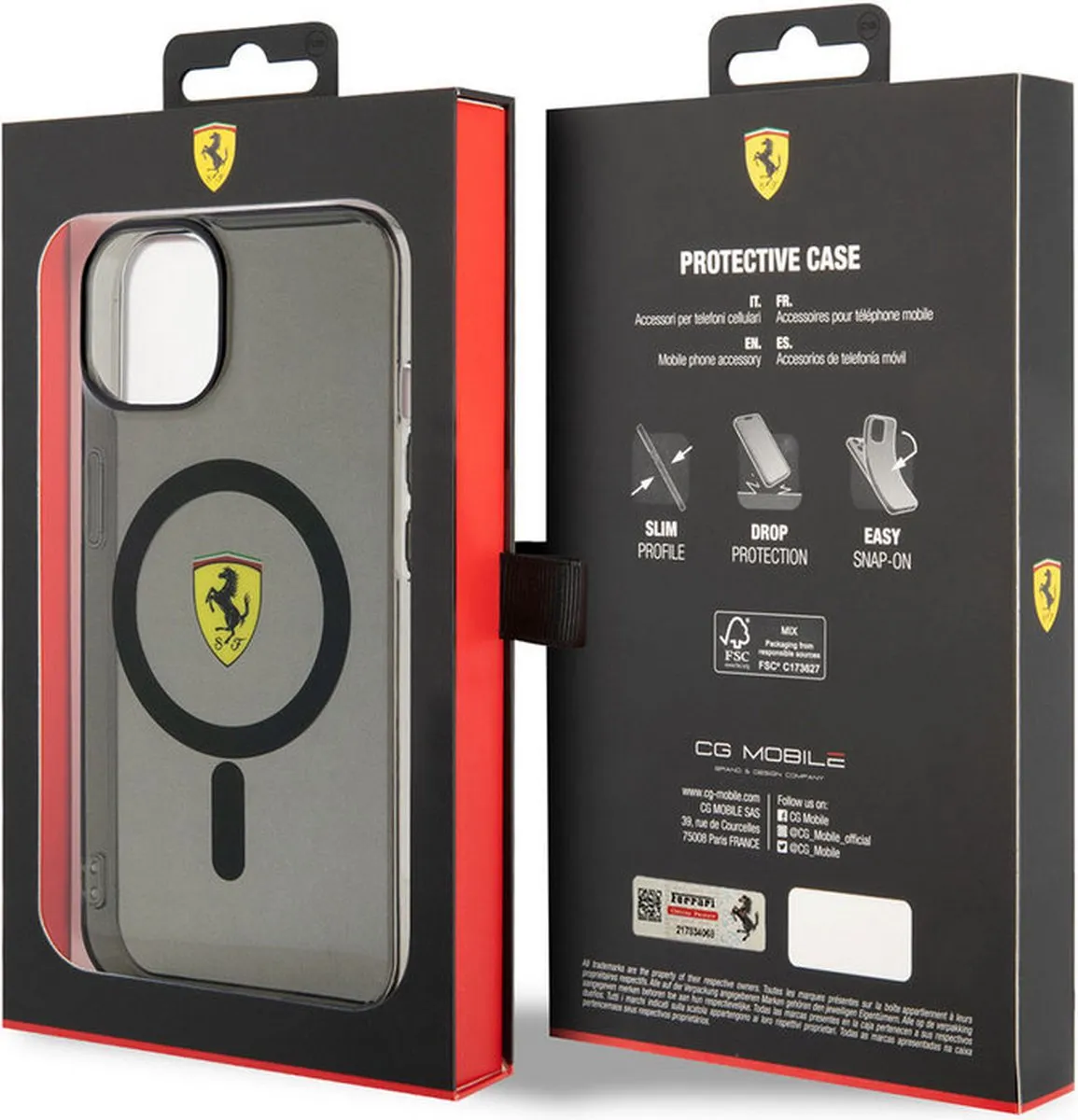 Ferrari Translucent Back Case MagSafe iPhone 14 Plus - Zwart