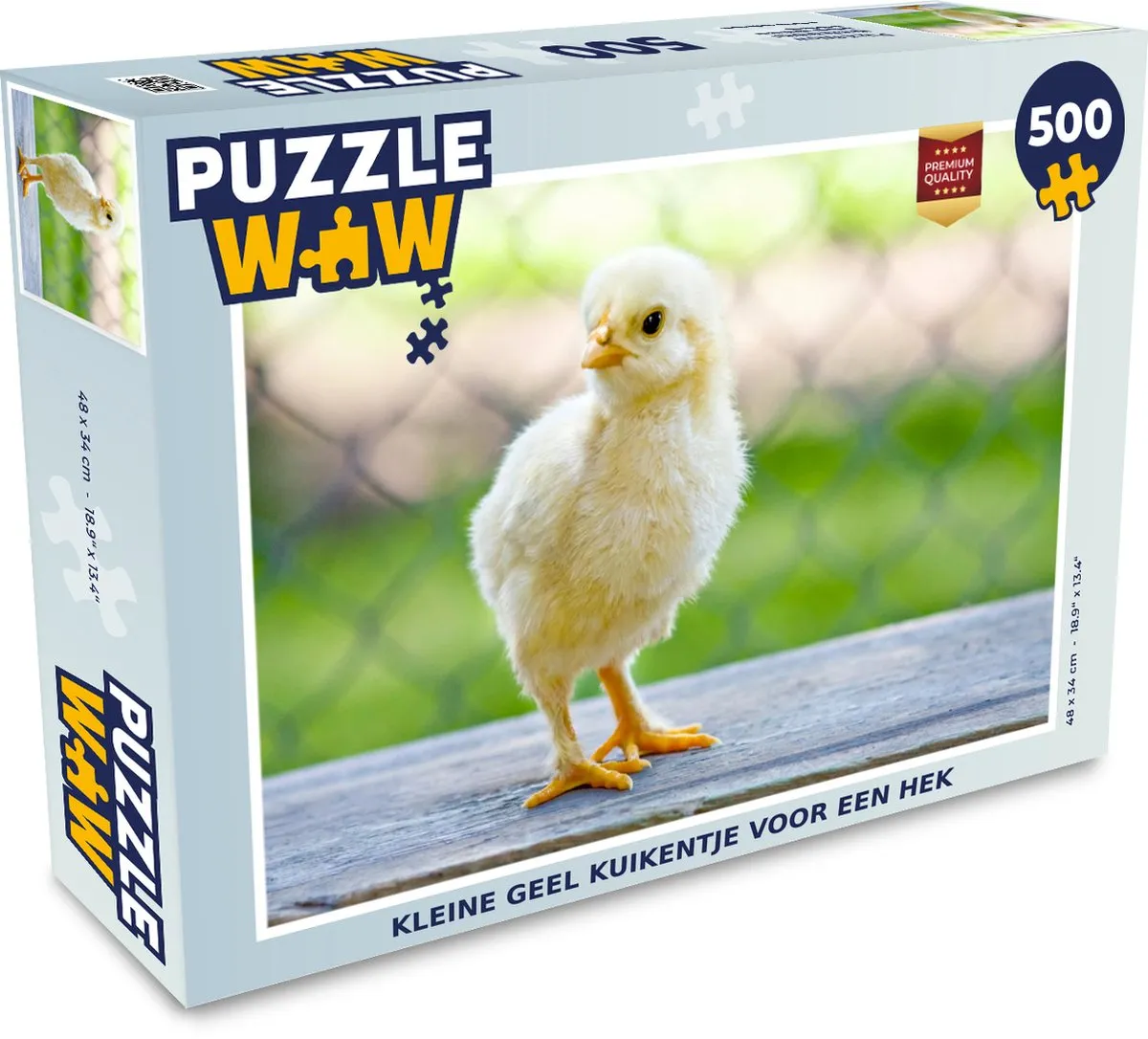 PuzzleWow Legpuzzel Kleine geel kuikentje voor een hek 500 Stuks