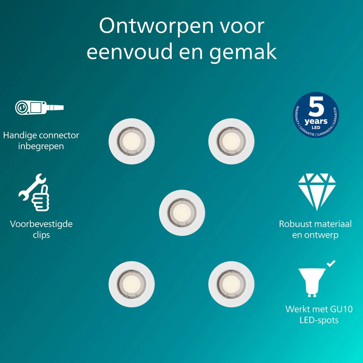 Philips Peridot Inbouwspot GU10 - 5 Stuks