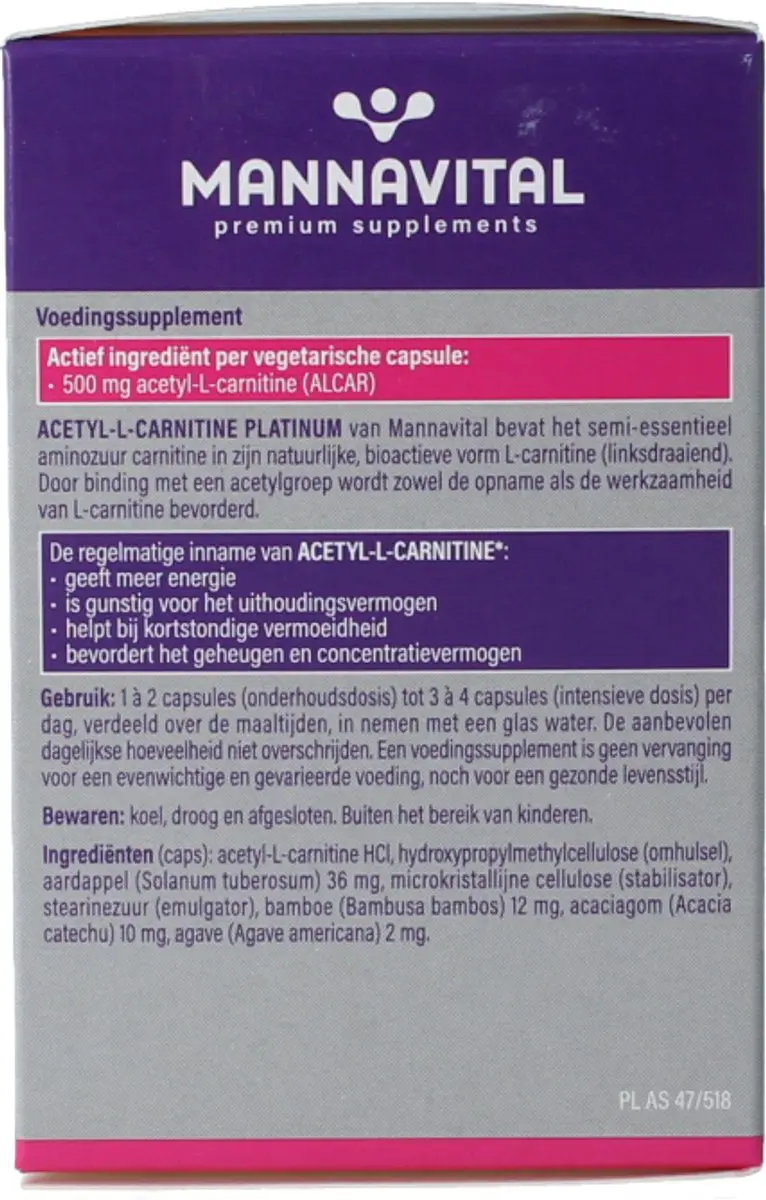 Mannavital Acetyl-L-Carnitine 60 Vegetarische Capsules