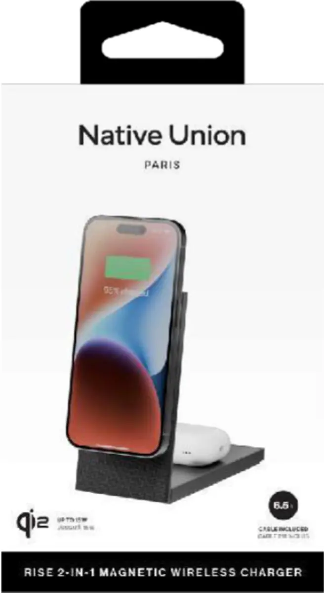 Native Union Rise 2-in-1 Qi2 Draadloze Oplader 15W - Zwart