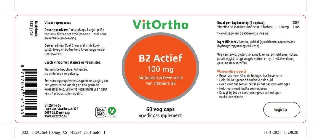 VitOrtho B2 Actief 100mg - 60 Vegicaps