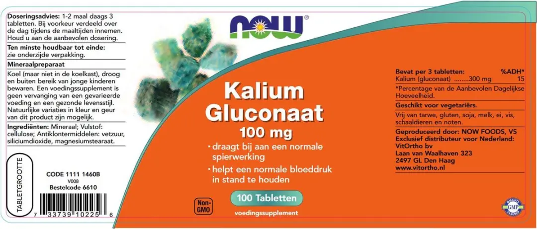 Now Foods Kalium Gluconaat 99mg - 100 Tabletten