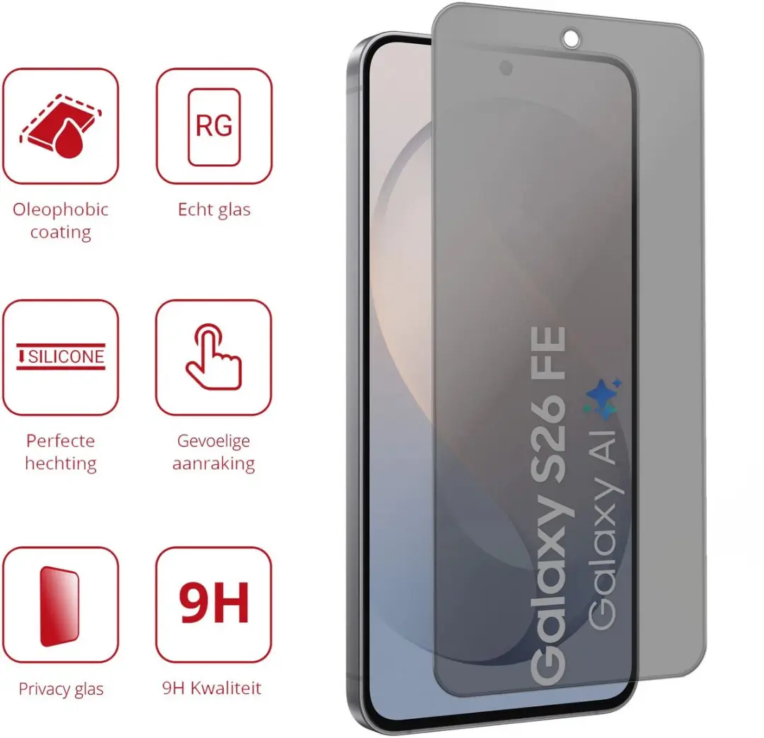 Rosso Privacy Screen Protector Samsung Galaxy S26 FE - 9H Glas - 1 Stuk - afbeelding 2 van 6