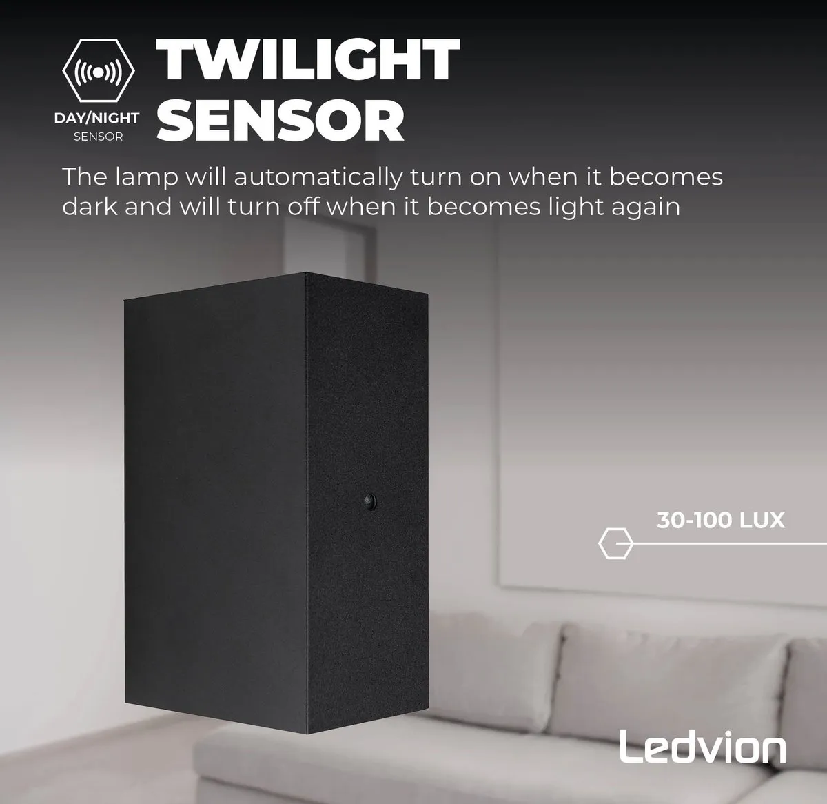 LEDVION Wandlamp met Sensor 2700K 3W - IP54 - Zwart