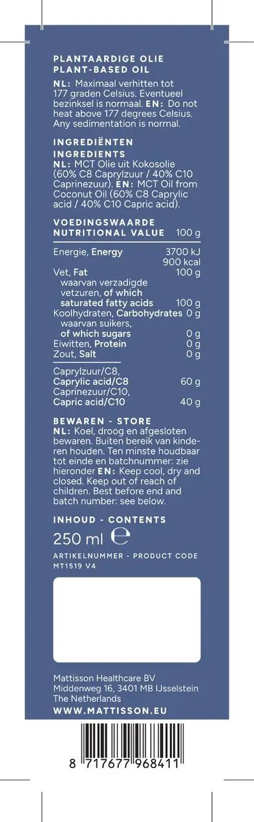 Mattisson MCT Olie Blend C8 & C10 250ml