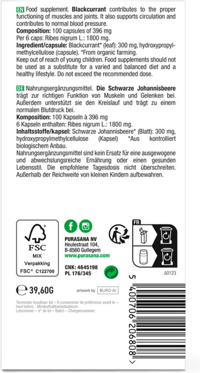 Purasana Zwarte Bes Capsules Bio 100 Stuks - afbeelding 3 van 6