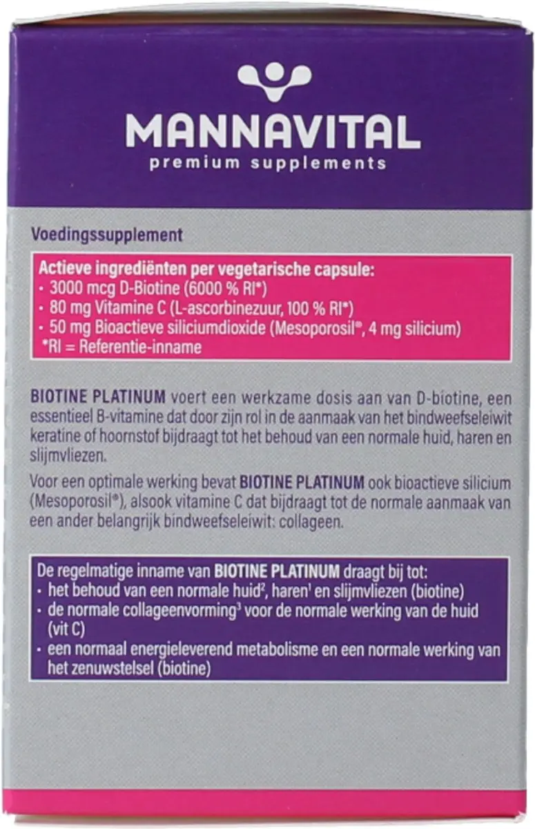 Mannavital Biotine Platinum 60 Capsules - Vegetarisch