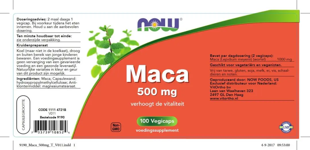 Now Foods Maca Capsules 500mg - 100 Stuks - afbeelding 2 van 3