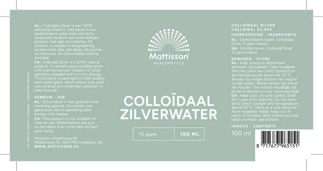 Mattisson Colloïdaal Zilverwater 15PPM 100ml